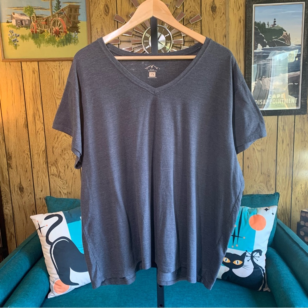 Blue Mountain Soft & Comfy Slate Blue V-Neck Women's Tee